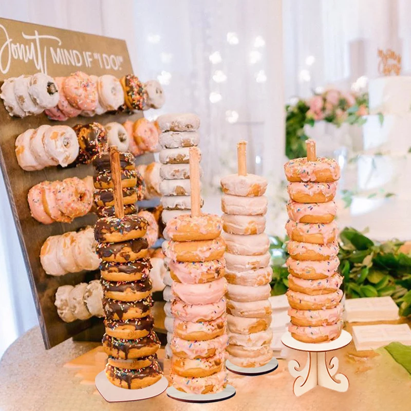 Birthday Party Wedding Table Decoration Wooden Doughnut Holder Heart Donut Display Stand Wedding Events Mariage Party Supplies