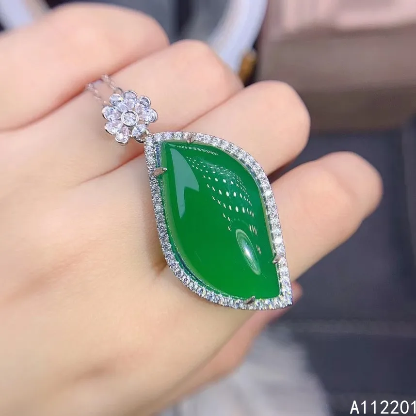 

Fine Jewelry 925 Sterling Silver Inlay With Natural Gem Women's Luxury Exquisite Fresh Chalcedony Pendant Necklace Support Detec