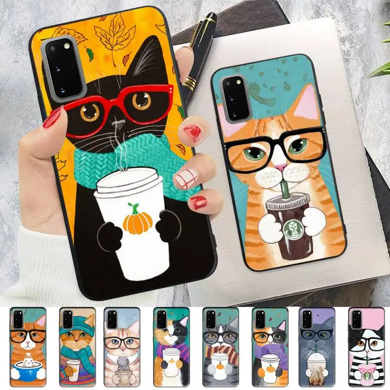 

Coffee Milk Drink Bottle Cat Phone Case for Samsung S10 21 20 9 8 plus lite S20 UlTRA 7edge