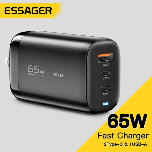 Essager 65W GaN Fast Charge QC3.0 USB Type C Charger PD3.0 USB Charger Cell Phone For IPhone 12 13 Pro Max Xiaomi Laptop 1