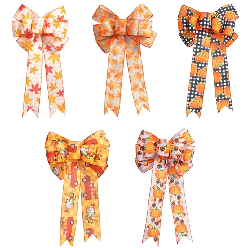 

Thanksgiving and Halloween Party Bows Maple Leaf Pumpkin Double Layered Bow
