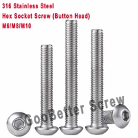 123510 pcs 316 stainless steel m6m8m10 button head allen hex socket screw bolt length 8mm 80mm marine grade