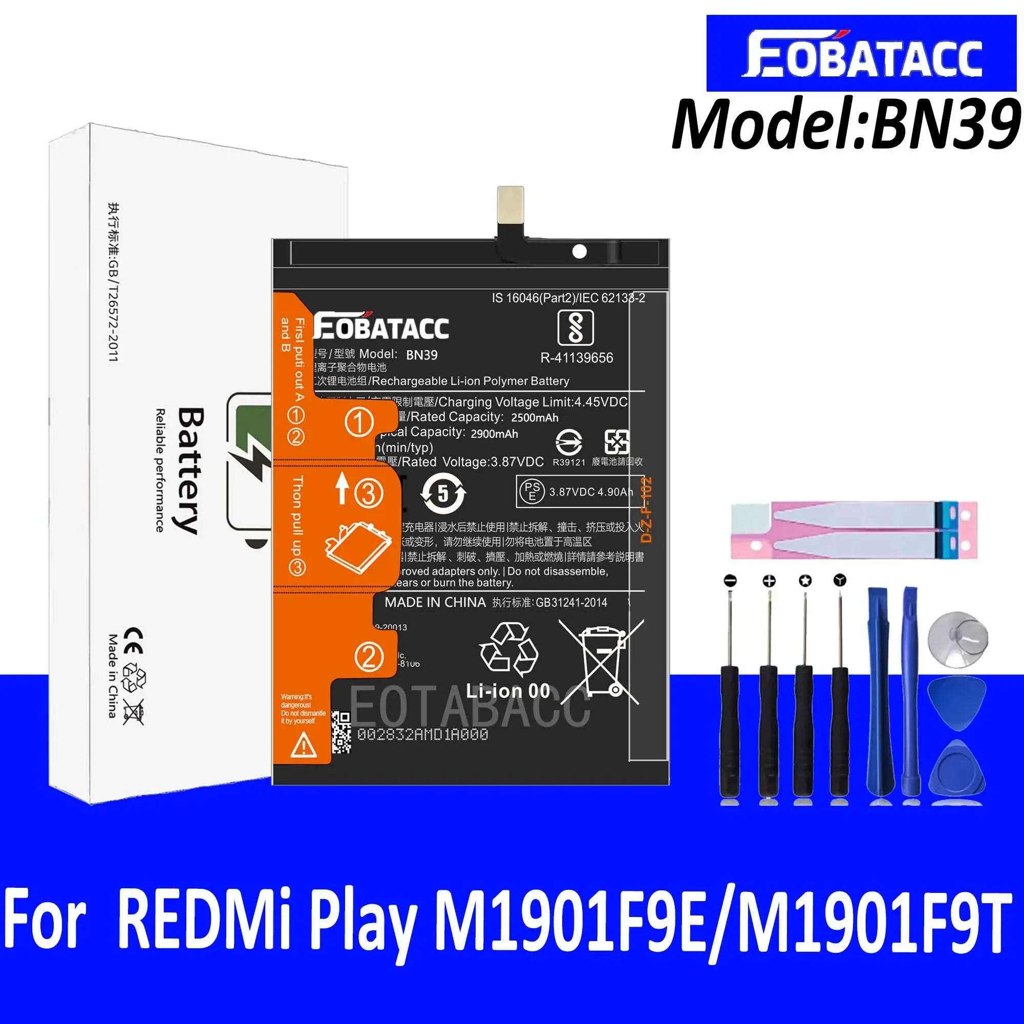 EOTABACC 100% Новый оригинальный аккумулятор BN39 для XIAOMI Play M1901F9E/M1901F9T + Инструменты