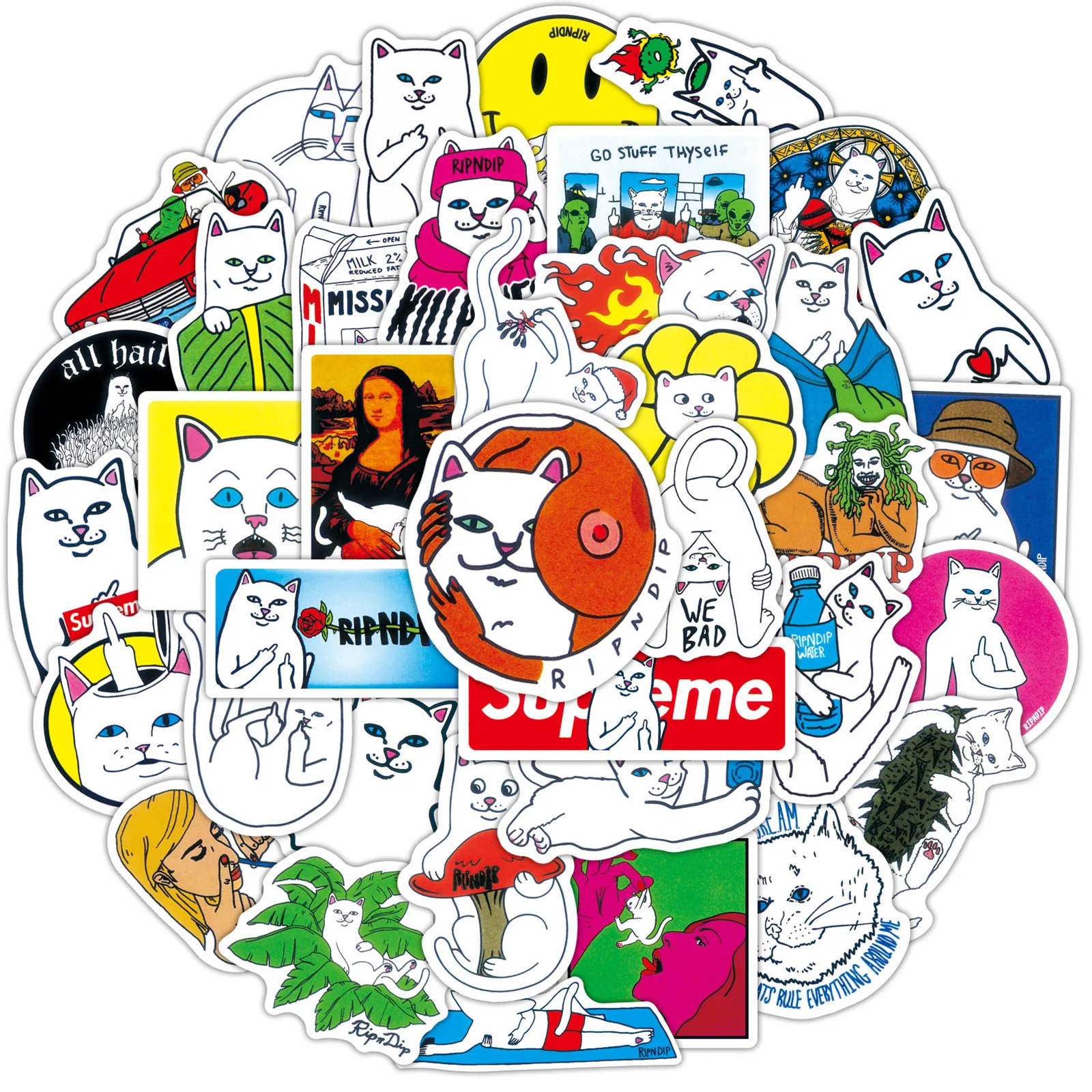 

10/30/50PCS Cartoon Middle Finger Cat Graffiti Sticker Decorative Water Cup Trolley Case Mobile Phone Car Waterproof Sticker