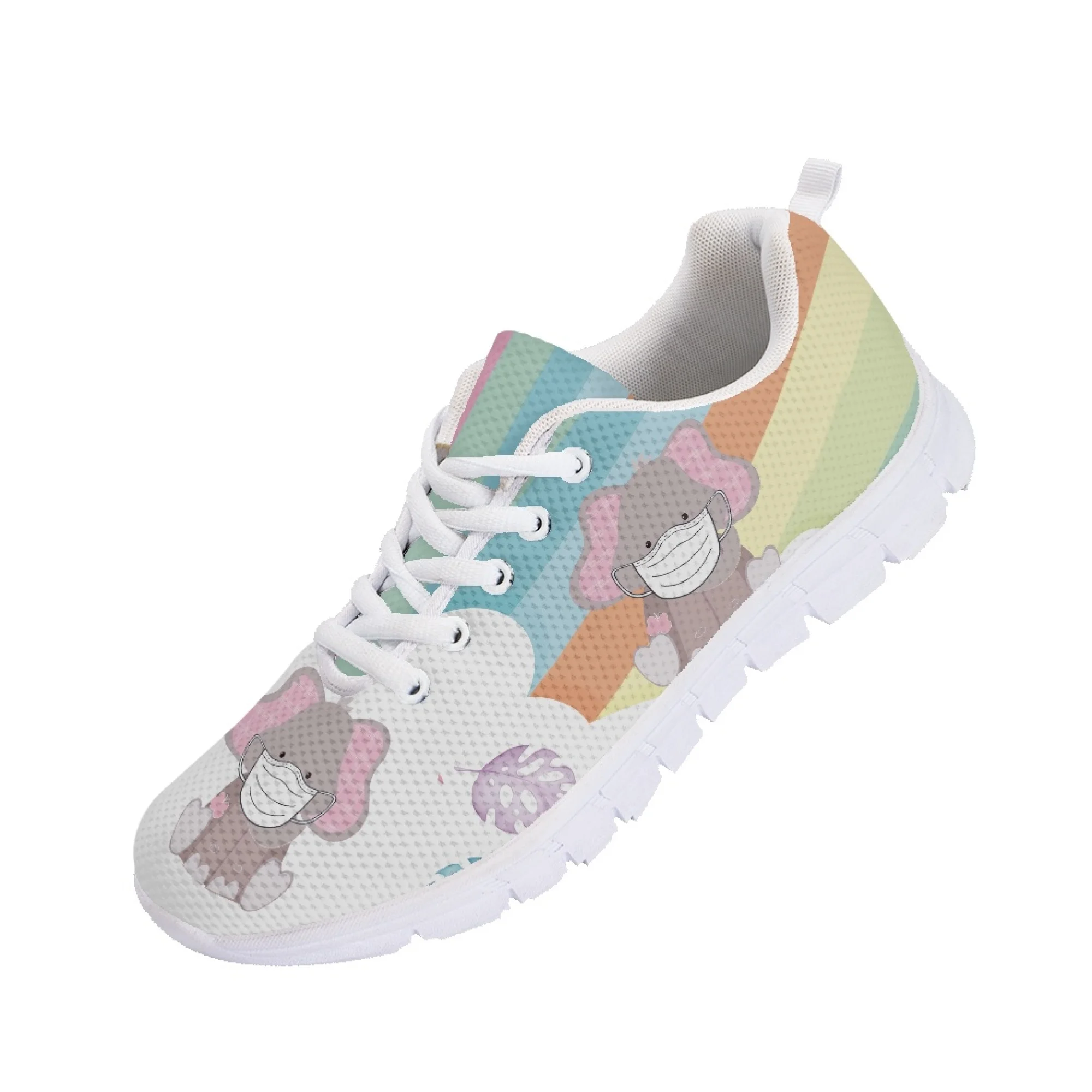 Yikeluo Lovely Cartoon Pattern Nurse Shoes Lace-up Mesh Sneaker Shoes for Women New Fashion Ladies Flats Comfort Light Footwear