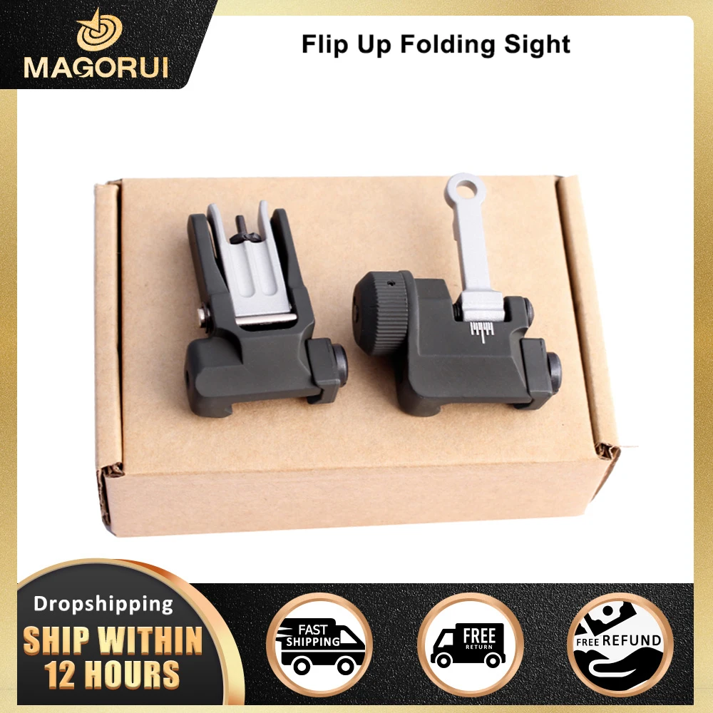 

MAGORU KAC Style 300M Flip Up Folding Iron Sight Front Rear Sight For Airsoft Hunting Accessories