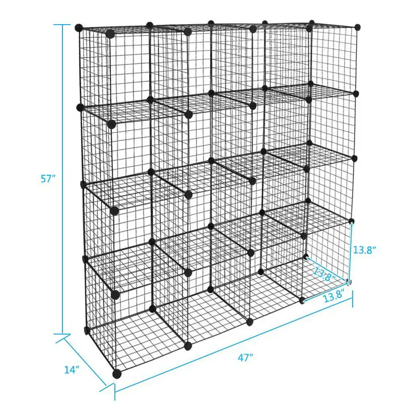 

Organizer, Stackable Metal Grid Modular Cubbies Shelves Bookcase Multifunctional