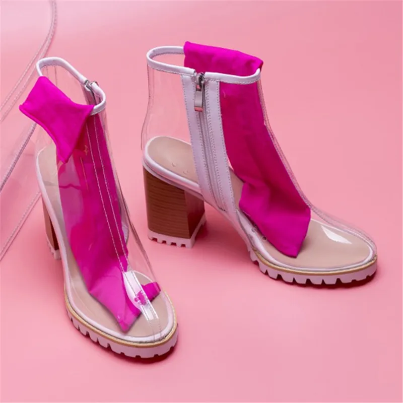 

Женские Прозрачные ботинки на высоком каблуке, с круглым носком