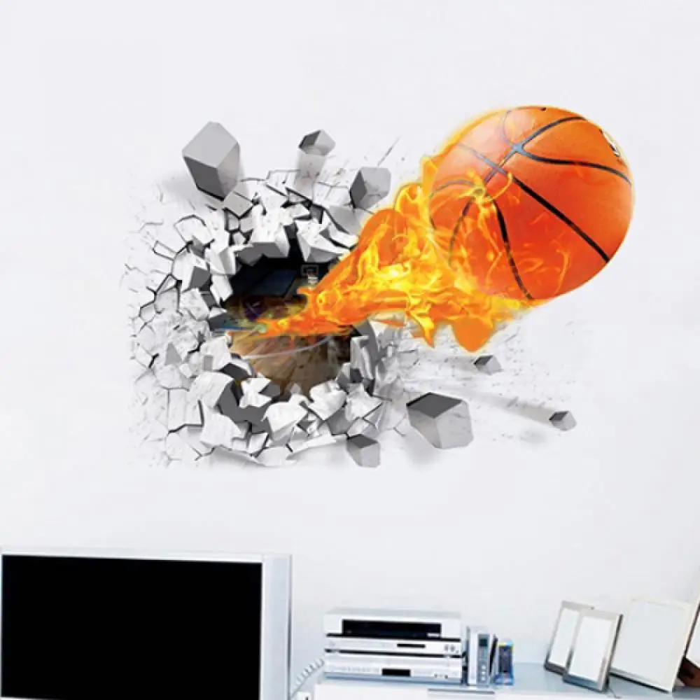 

Waterproof 3D Basketball Rush out Wall Art Decal Kids Room Decor Mural Sticker