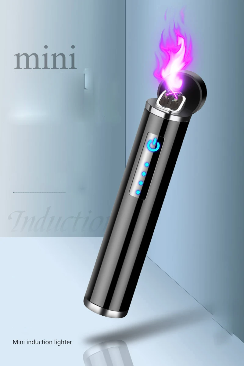 Mini Cylindrical Metal Induction Lighter USB Windproof Lighter Dual Arc Lighter Portable Cigarette Accessories