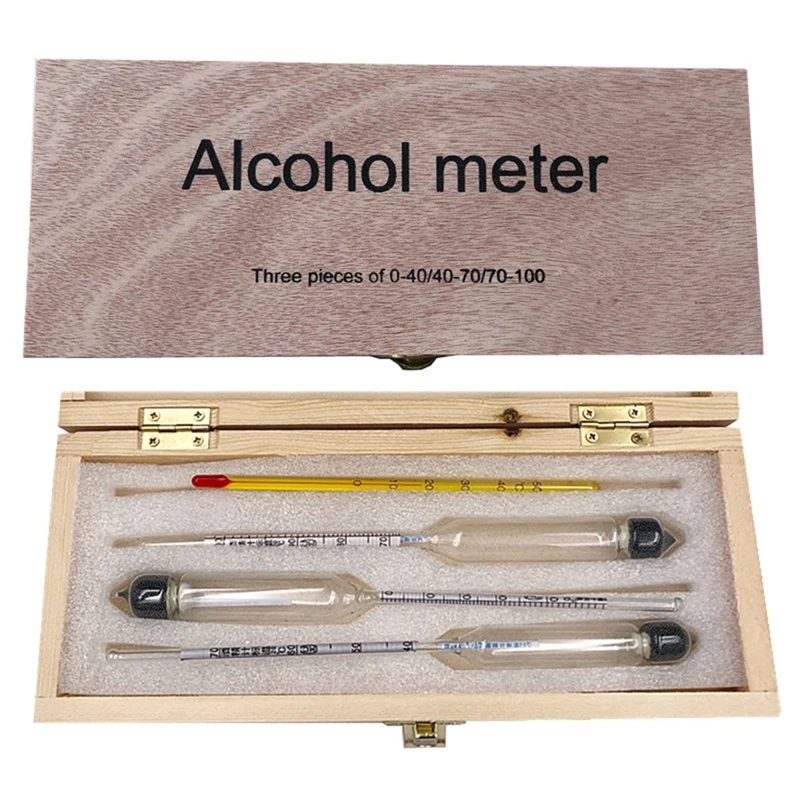 Accurate Alcoholmeter Concentration Meter Wine Measuring Tool Set Vodka Whiskey Hydrometer In Wooden Box