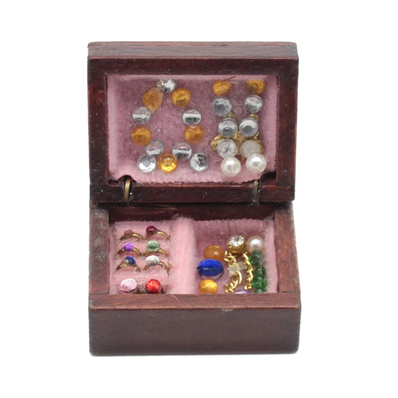 

Милая миниатюрная деревянная шкатулка для макияжа, детская игрушка для кукольного домика в масштабе 1:12, Миниатюрные модели аксессуаров