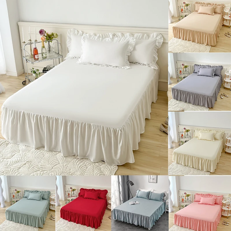 

Solid Color Bed Skirt Lace Ruffled Bed Skirt 1pcs Cover Bedroom Bed Cover Bed Skirt Non-slip Mattress Cover Bedsheet Bedspread
