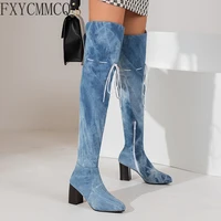 fxycmmcq 2022 autumn and winter new japanese style over the knee fashion all match medium heeled womens boots 671