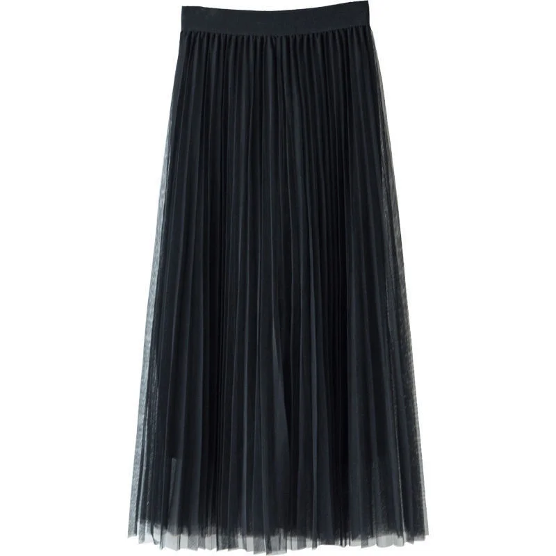 

Женская длинная Плиссированная юбка-пачка, черная, серая, розовая Тюлевая юбка макси с высокой талией и поясом на резинке, лето 2023