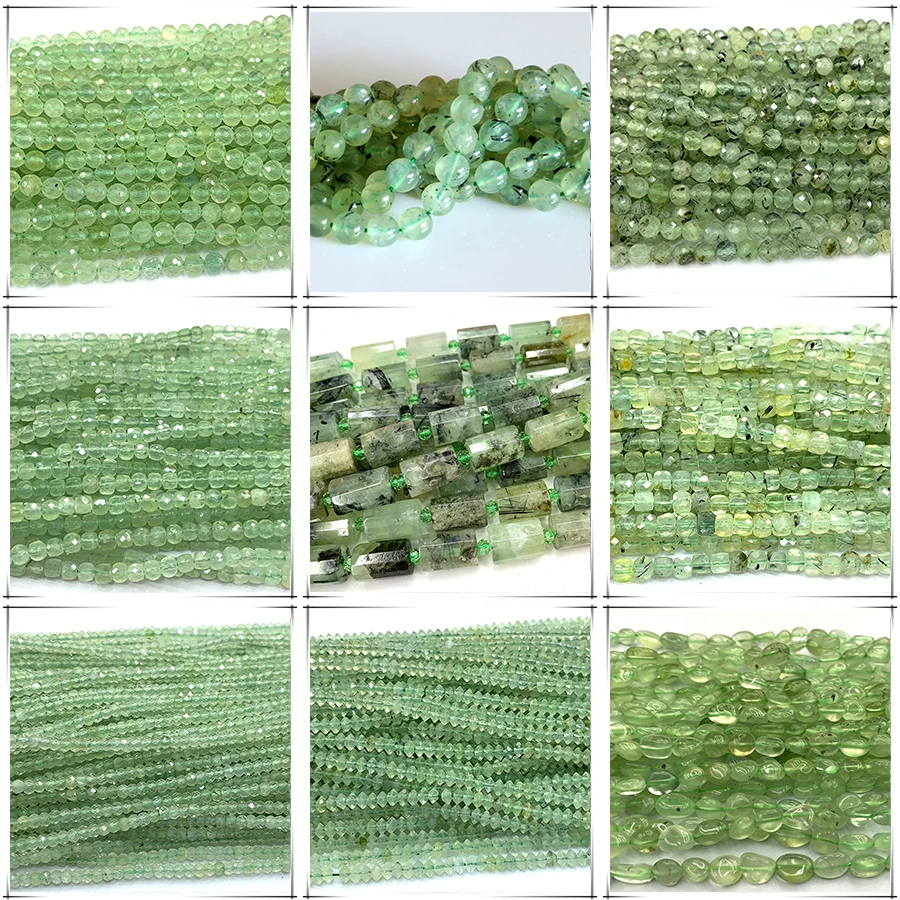 

Icnway natural Prehnite round faceted lantern cube column 39-40cm beads for jewelry making