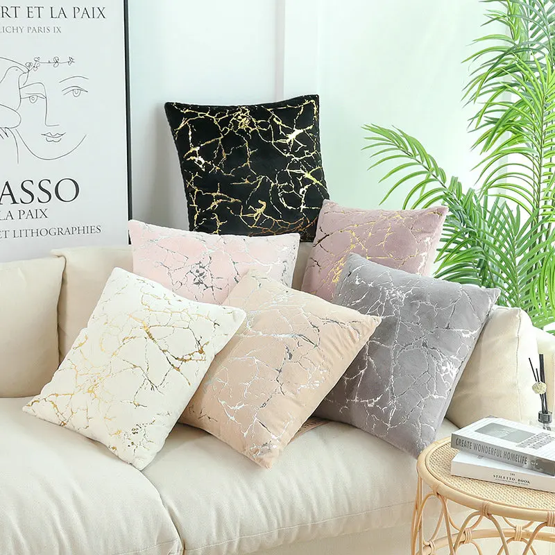 

Marble Pattern Cushion Cover Nordic Geometric Decorative Pillowcase Peach Velvet Microfiber Pillow Case Car Home Living Room