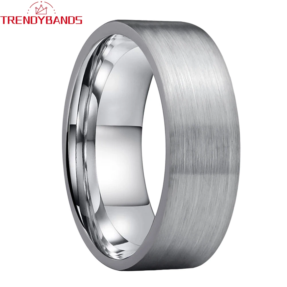 

6mm 8mm Rings for Mens Womens Tungsten Wedding Band Engagement Fashion Jewelry Silver Color Flat Brushed Finish Comfort Fit