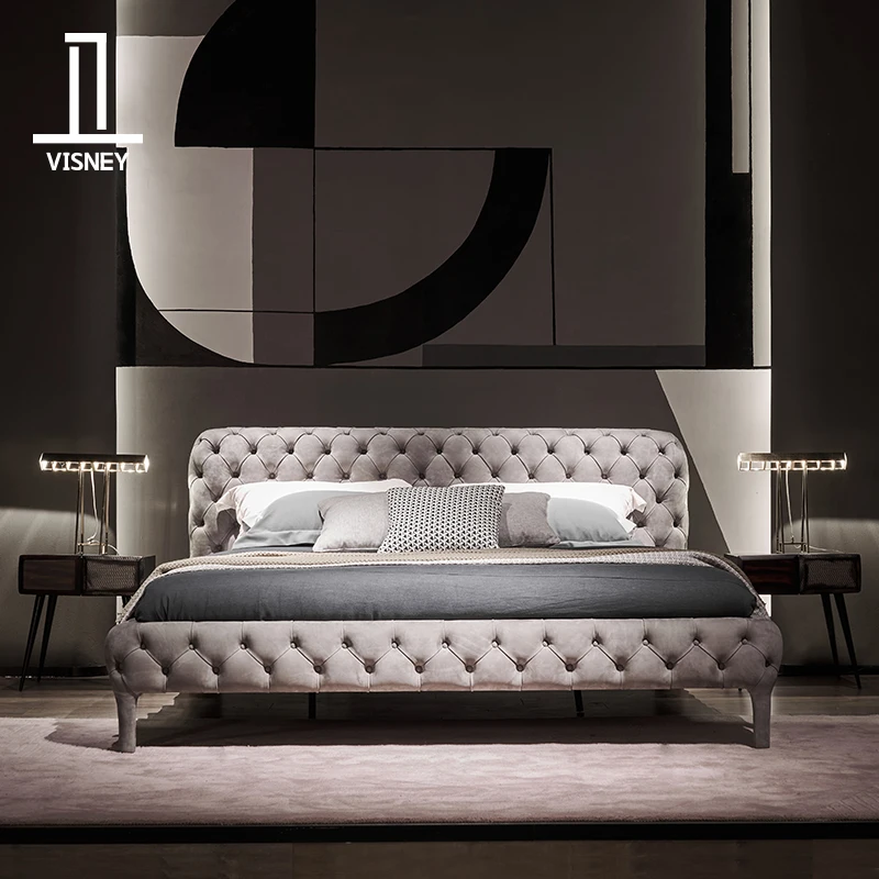 

Modern light luxury leather bed bedroom 1.5 meters 1.8 meters 2.1 meters double bed furniture new product S7