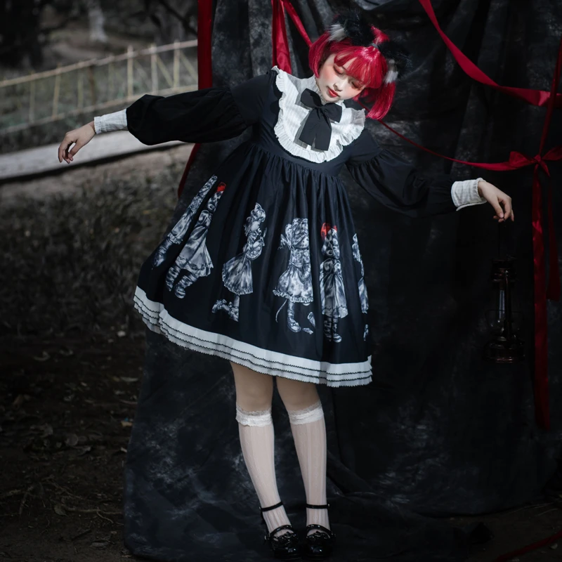 Женское готическое платье с длинным рукавом в стиле Харадзюку - купить по
