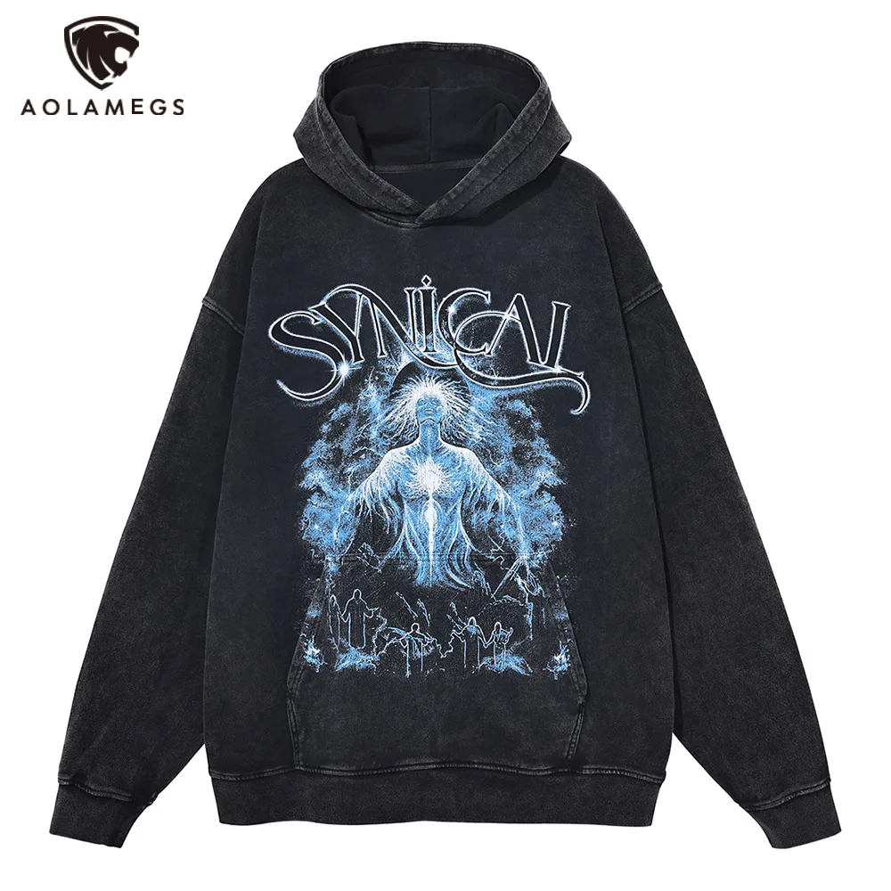 

Мужская толстовка с капюшоном в стиле хип-хоп Y2K, Повседневный пуловер с капюшоном с эффектом синего пламени в винтажном стиле, уличная толс...