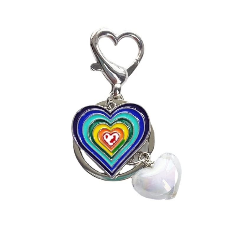 

Trend Exquisite Alloy Rainbow Heart Keychain Diamonds Crossed Ice Penetration Love Female Car Keyrings Bag Pendant