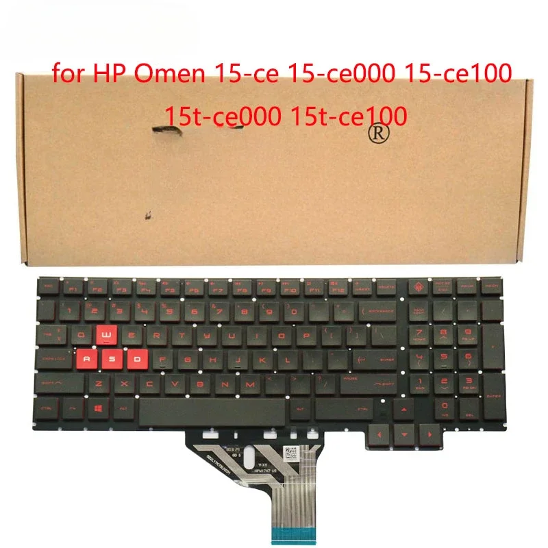 Фото Сменная американская клавиатура для ноутбуков HP Omen 15-ce, 15-ce000, 15-ce100, 15t-ce000, 15t-ce100, без рамки, с красными буквами, с подсветкой №1