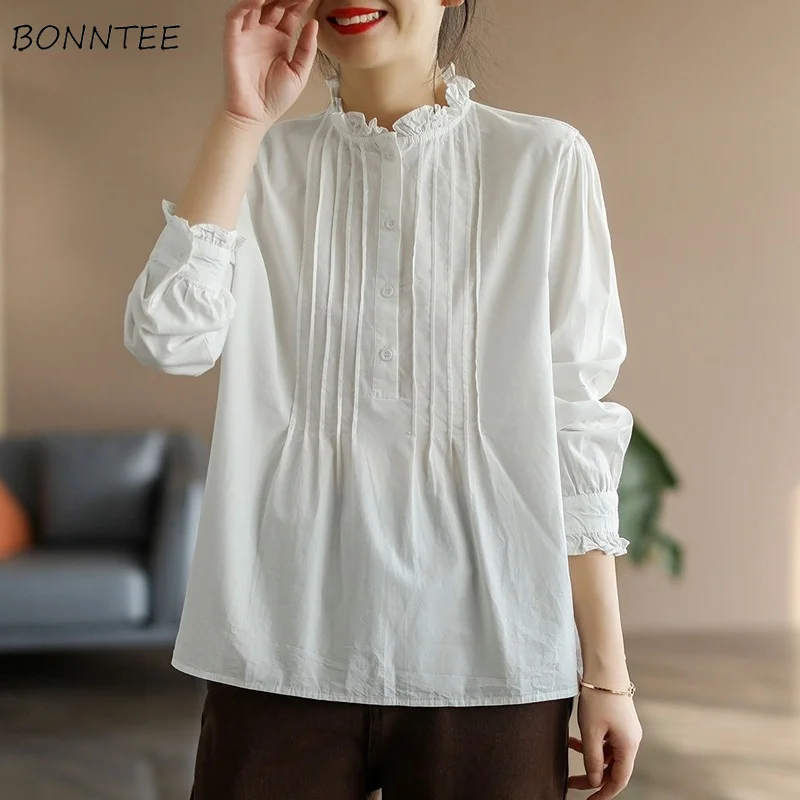 

Long Sleeve Blouse Women All-match Simple Casual Trendy New Design Edible Tree Fungus Spring Fashion Cozy Sweet Loose Hot Sale