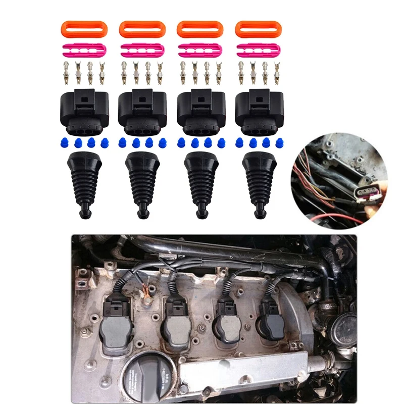 

4 комплекта жгут проводов катушки зажигания, цвет черный, для Audi A4 A6 A8 Golf
