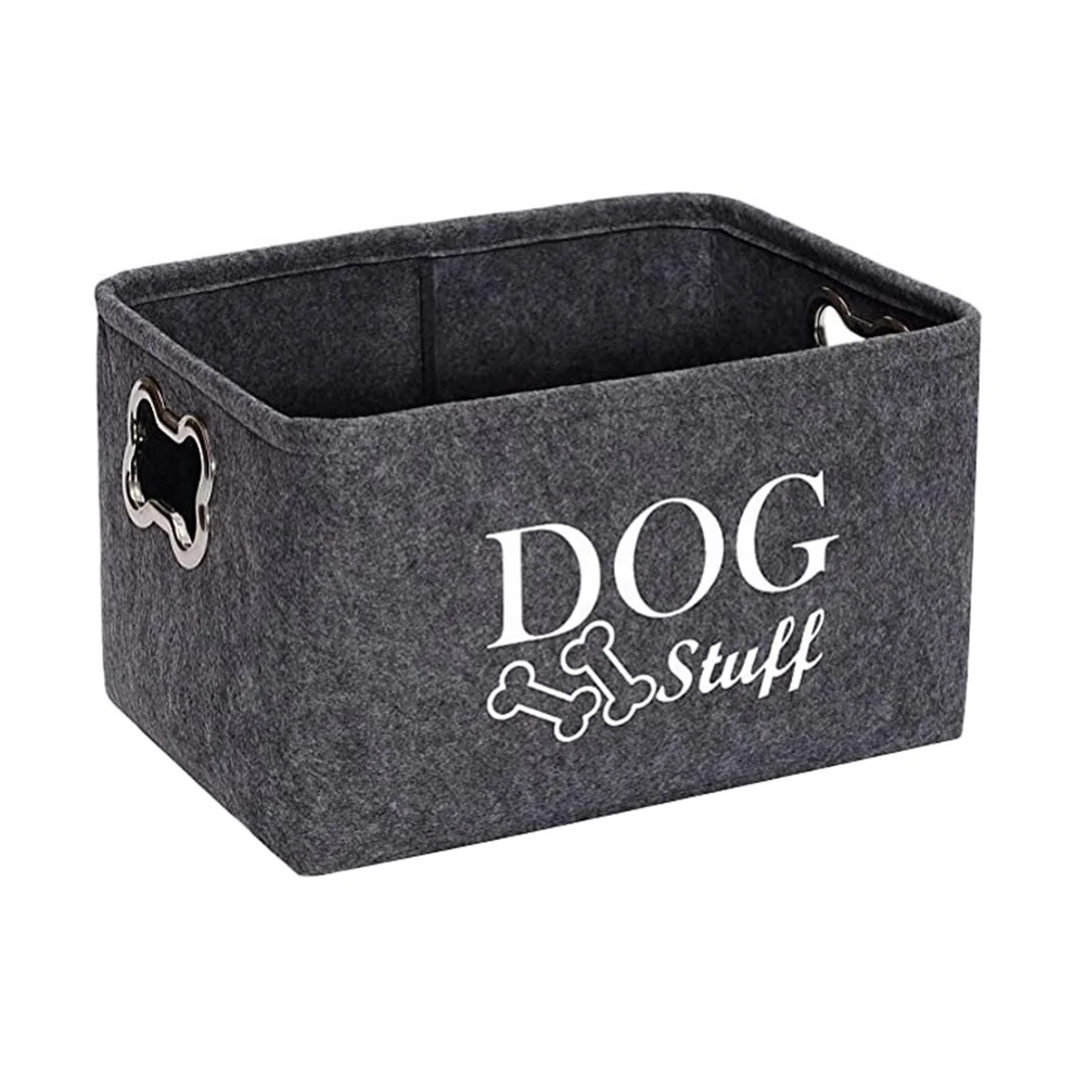 

Collapse Storage Bins Box Pet Toy Organizer Container 38X27X25cm Dog Accessory Felt Dark Grey Cloth Office
