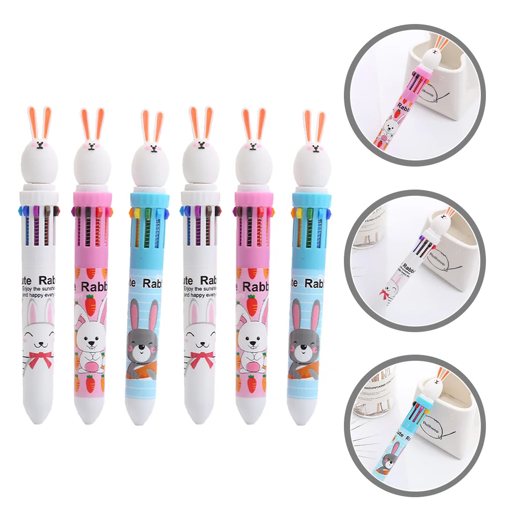 

6 Pcs Rabbit Ten Color Pen Colored Pens Ballpoint School Drawing Wear-resistant Household Multicolor Plastic Kawaii Student