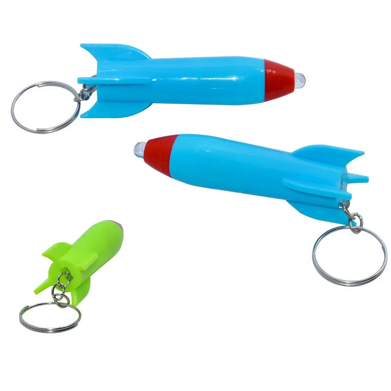 

New 100pcs Mixed Colors Cartoon Lighting Mini Rocket Keychain LED Fire Arrow Key Chain Torch Keyring Toy Key Rings