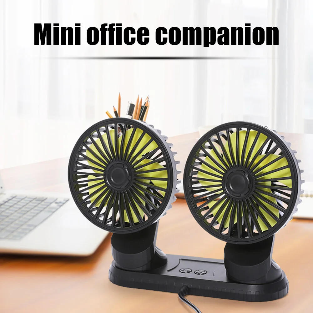 

USB Powered Car Fan Multi-Angle Rotatable Dual Head 3-Speed Dashboard Dual Head Fan Low Noise Car Vehicles Auto Cooler