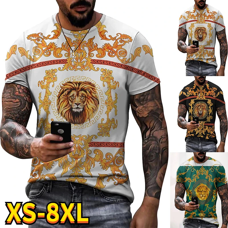 

2022 Summer Men's Abstract Lion 3D Printed Painting Tee Shirts Round Neck Loosen Tops Oversized and Casual Pullover New Design
