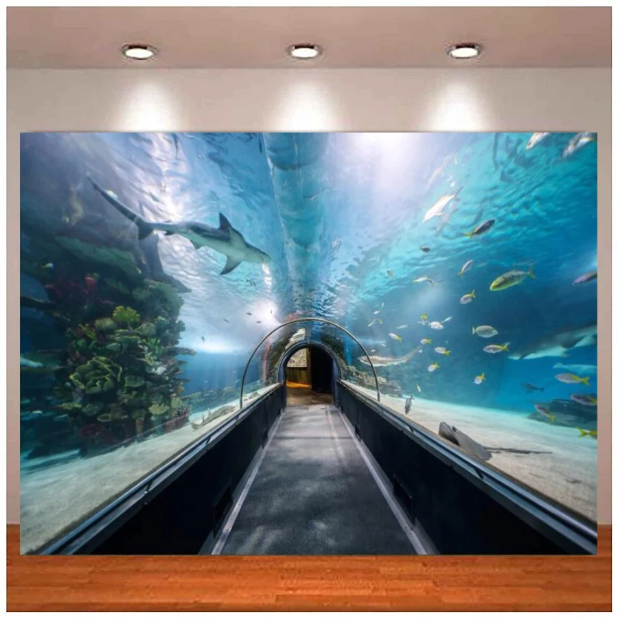 Фон для фотосъемки с изображением рыб аквариума кораллов ракушек свода коридора