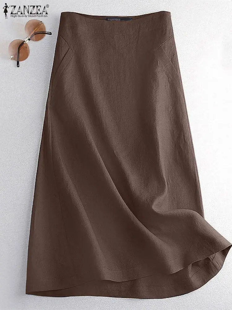 ZANZEA женские повседневные хлопковые юбки-миди элегантные однотонные