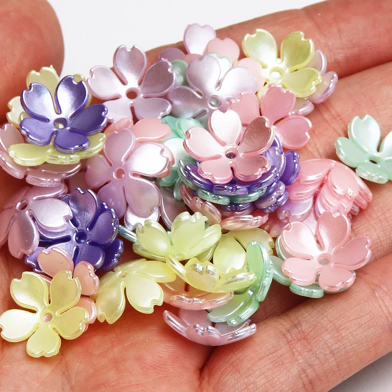 Новинка 50/100/200 шт. 14x4 мм Цветные цветные вишневые цветки акриловые бусины Цветочные бусины для изготовления ювелирных изделий своими руками искусственные аксессуары