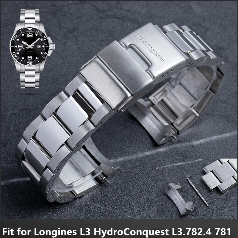 

21mm Top Quality Stainless Steel Watchband For Longines Strap L3 HydroConquest L3.782.4 781 Watch Band Curved End Conquest Belt