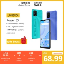 In Stock UMIDIGI Power 5S Global Version Smartphone 4GB 32GB 6.53" HD+ Display Cellular 16MP Triple Camera 6150mAh Cellphone