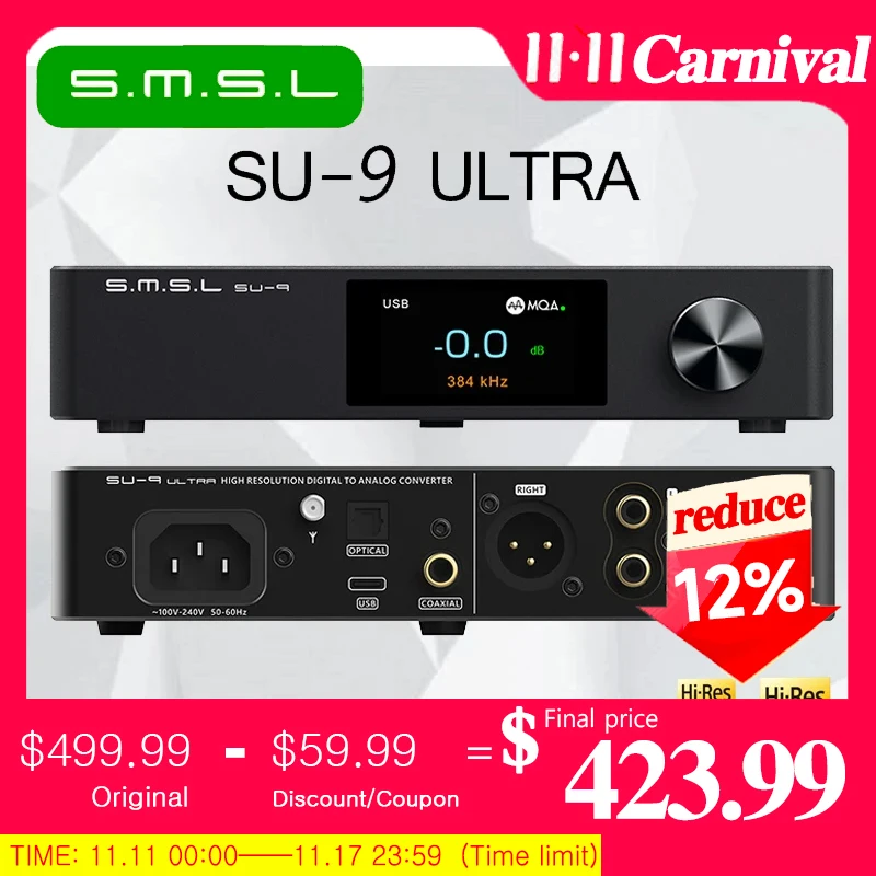 

SMSL SU-9 ULTRA цифровой аудио декодер USB DAC AK4191 + AK4499EX 32 бит/768 кГц MQA сбалансированный Bluetooth DSD512 декодирование APTX SU9 Ультра