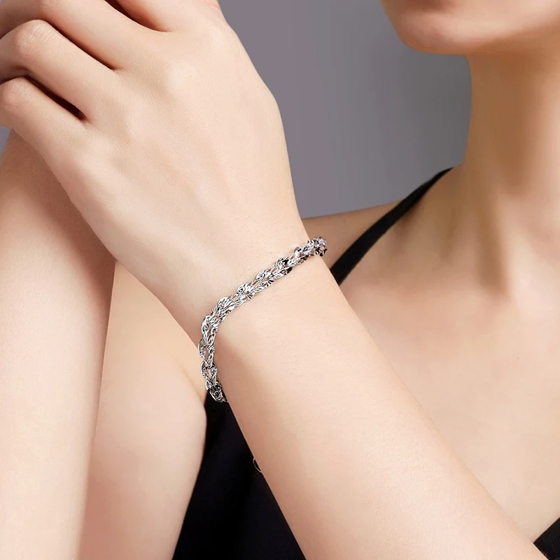 Женская цепочка из настоящей чистой платины 950 4 8 мм резной браслет с перьями