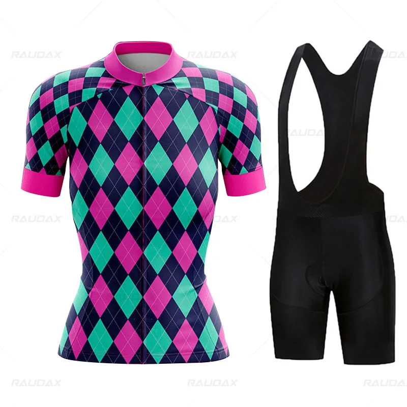 

Women Cycling Jersey Bike Mountain Road MTB Top Female Bicycle Shirt Short Sleeve Riding Clothing Summer Blouse Argyle Diamond