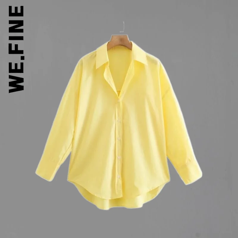 

We.Fine 2022 Long Sleeve Collar Yellow Loose Blouse Female Long Sleeve Shirt Casual Lady Tops Blusas Summer Women Turndown