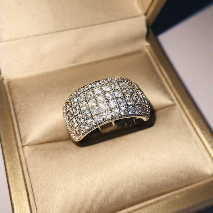 

Platinum Plated Zircon Ring Full Diamond Super Sparkling Women's Gem Jewelry