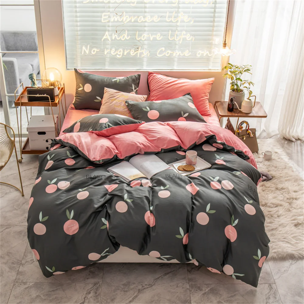 

Home Textile Cotton Bedding Reverse Fleece Quilt Cover Fruit Orange Pattern Luxury Quilt Cover Grey Queen King Size