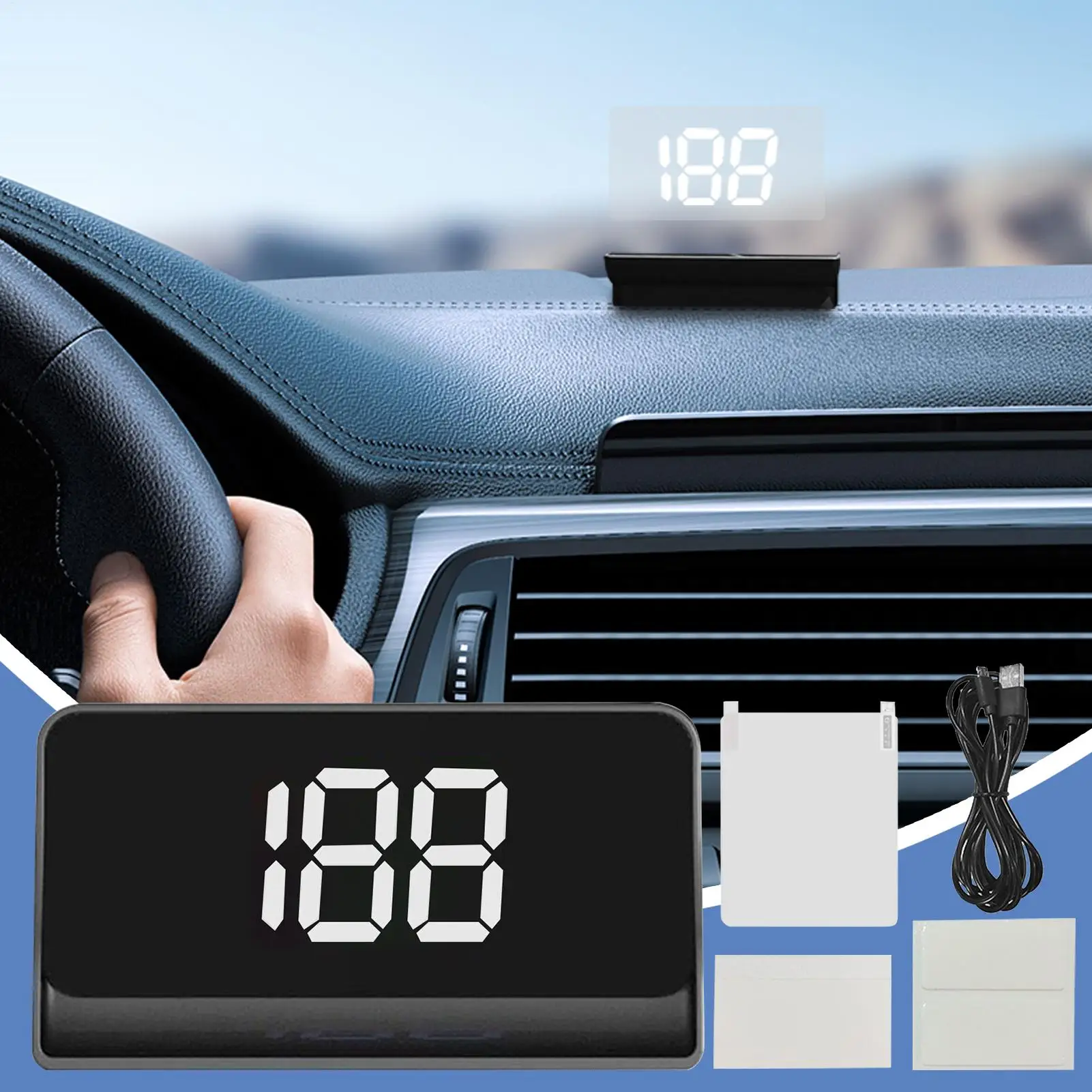Фото Цифровой спидометр для автомобиля, авто лобовое стекло, HUD, цифровой автоматический монитор скорости для седанов, внедорожников, грузовиков, автобусов, автофургонов, скутеров, велосипедов №1