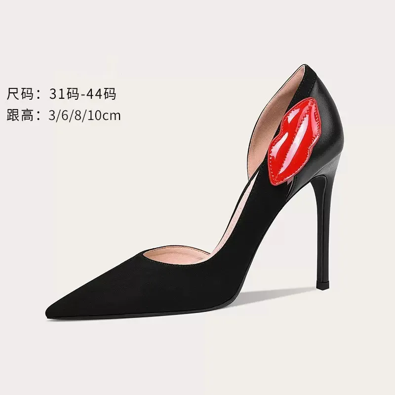 

Spring and summer new pointy leather side empty fashion single shoes thin high heel banquet dress large small size female sandal