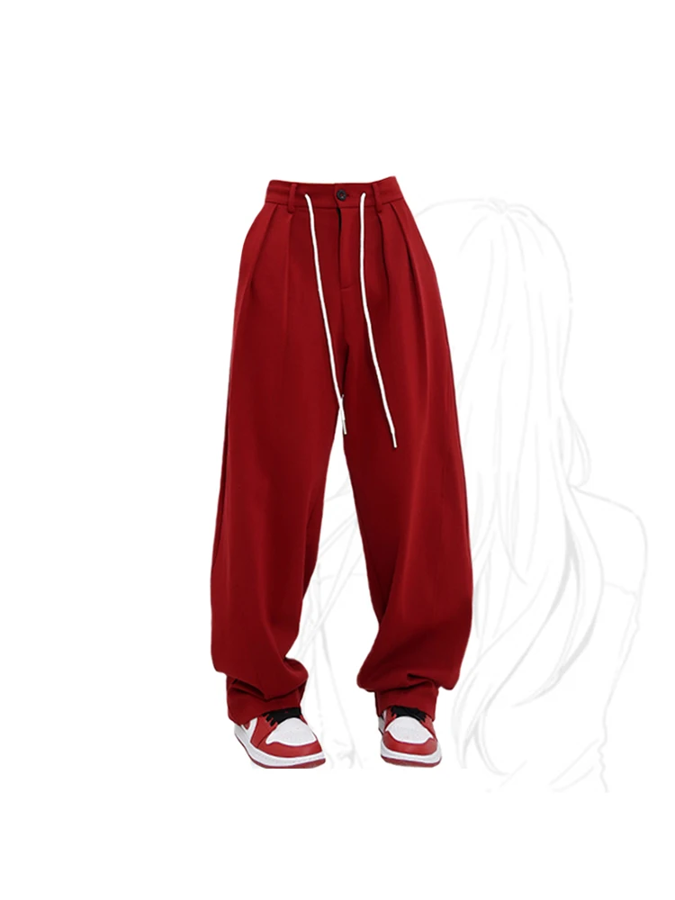 

Wide Leg Red Pants Women Baggy Y2k Korean Fashion Sweatpants Female High Waist Streetwear Balck Trousers Vintage Casual Joggers