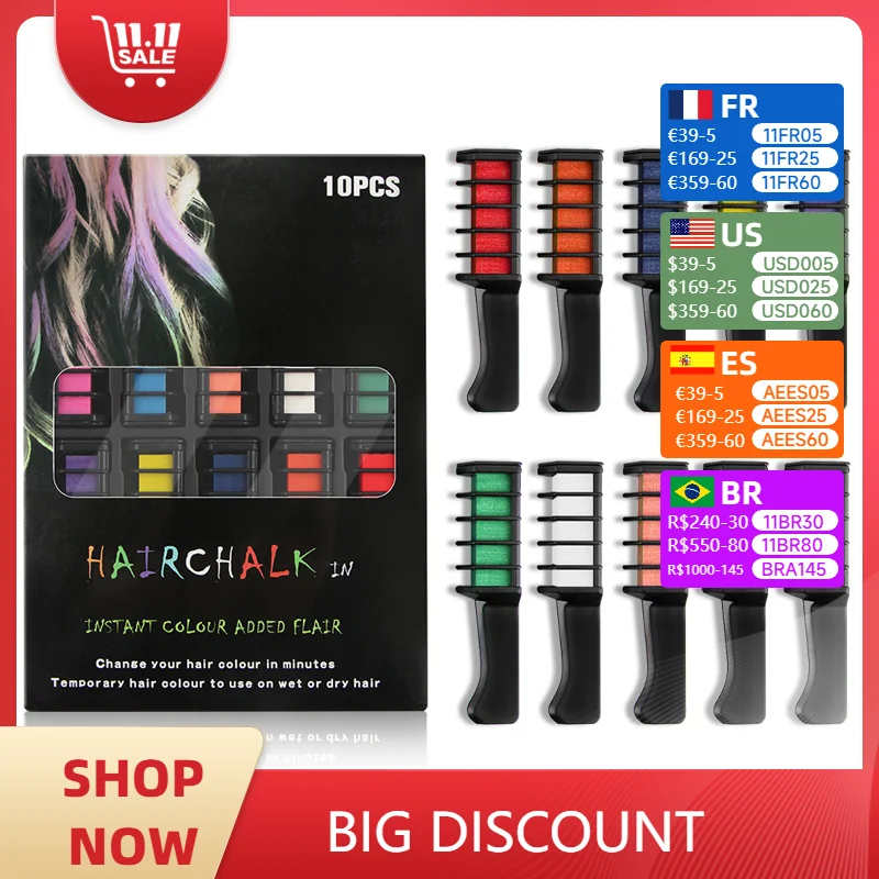 10 цветов/коробка красочная расческа для волос щетка краски одноразовая краска