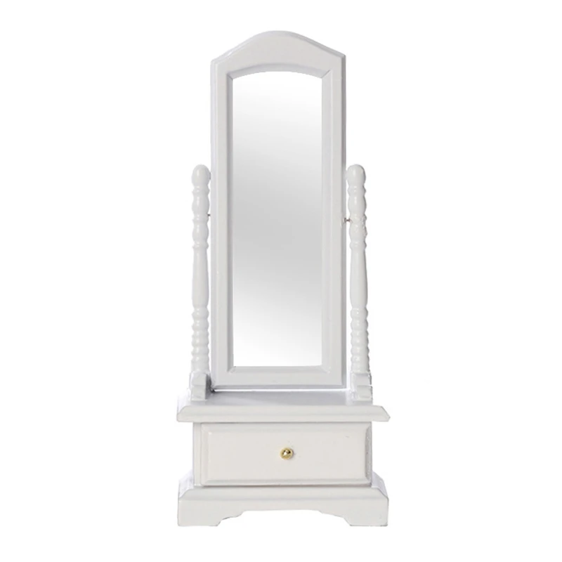 

1:12 Mini Dollhouse Full-Length Mirror With Drawer Accessory For Kids